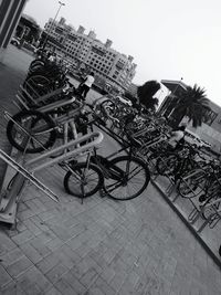 Side view of bicycle parked at roadside