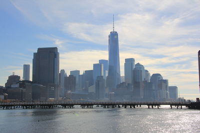 City skyline with river in background