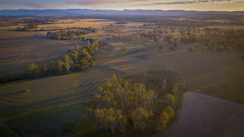 High angle view of land against sky