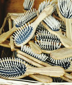 High angle view of wicker basket on table