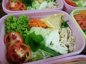 High angle view of chopped vegetables in plate