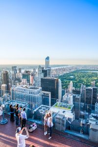 View of cityscape against clear sky