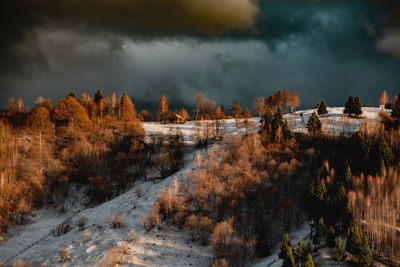 Winter sunset over mountains landscape photography