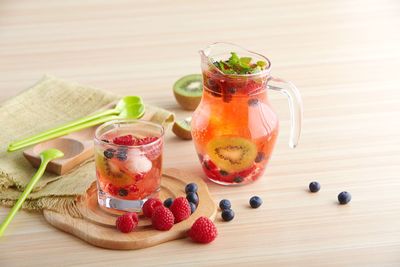 Close-up of drink served on table