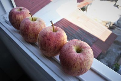 High angle view of apple on table