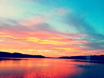 Scenic view of lake at sunset