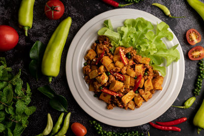 High angle view of meal served in plate