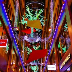 Low angle view of illuminated built structure