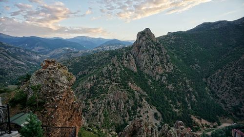 Panoramic view of landscape and mountains against sky