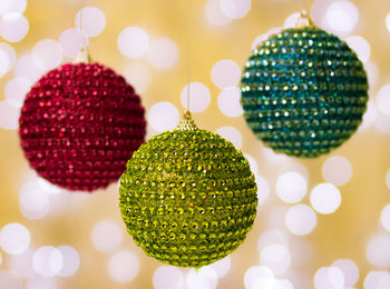 Close-up of christmas decoration hanging on tree