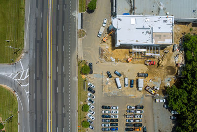 High angle view of cars on street