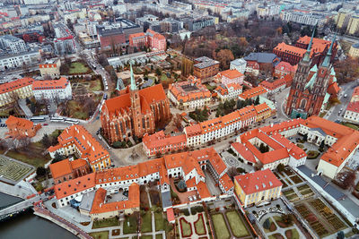 Cityscape of wroclaw panorama in poland, aerial view