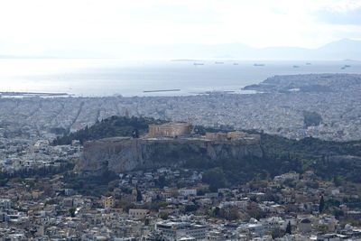 High angle view of buildings in city