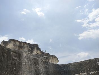 Low angle view of castle on mountain against sky