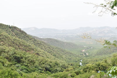 High angle view of mountains against sky