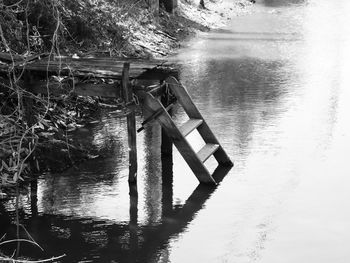 Reflection of man standing in water