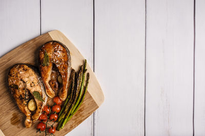 High angle view of bread in plate on table