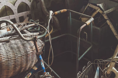 Retro, vintage, old bicycle in a warehouse of the house