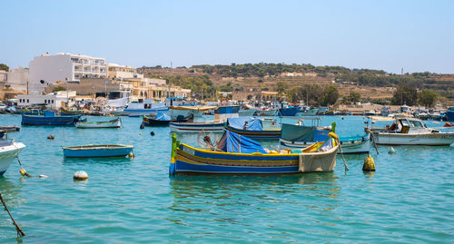 View of boats in harbor