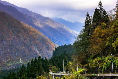 Scenic view of mountains against sky during autumn