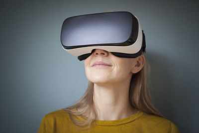 Woman wearing virtual reality glasses