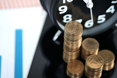 Close-up of coins on table