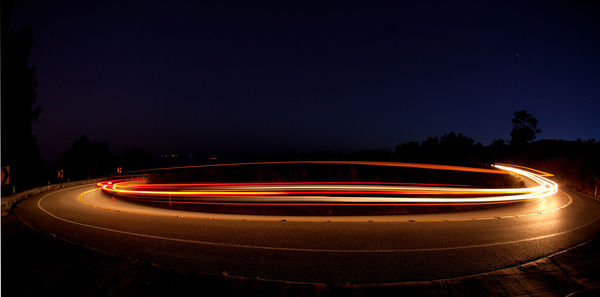 Light trails on street at night