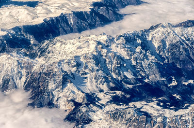 Scenic view of snow covered mountains against sky