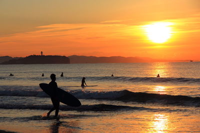 Scenic view of sea at sunset