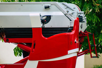 High angle view of red boat