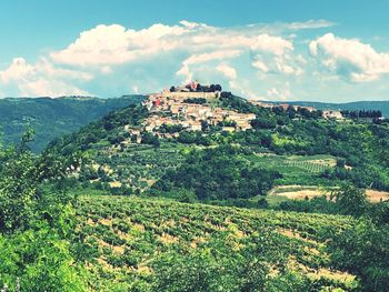 Scenic view of townscape against sky