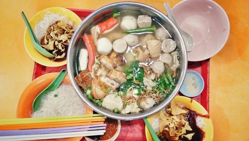 Close-up of served food on table