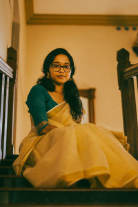 Portrait of a young woman taken during the onam festival 