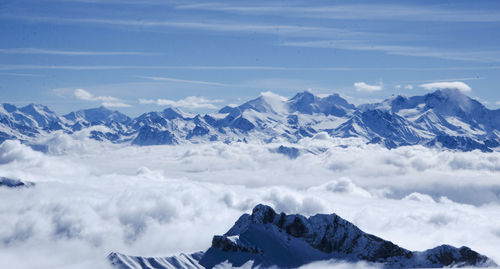 Scenic view of snowcapped mountains against sky