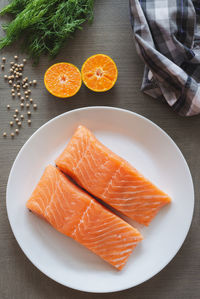 High angle view of orange fruit on table