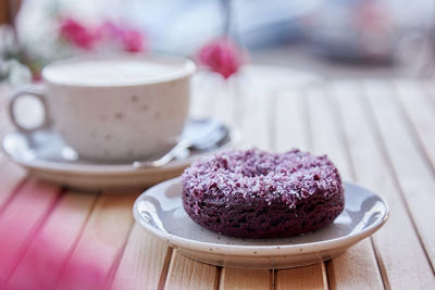 Close-up of dessert in plate on table