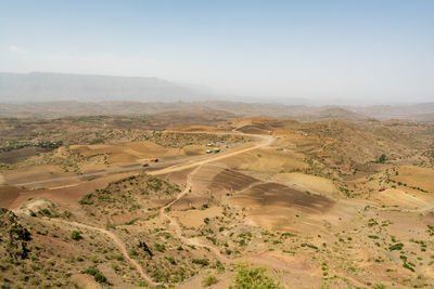 High angle view of landscape against clear sky