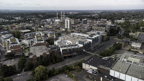 High angle view of buildings in city