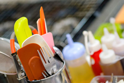 Close-up of multi colored candies on table