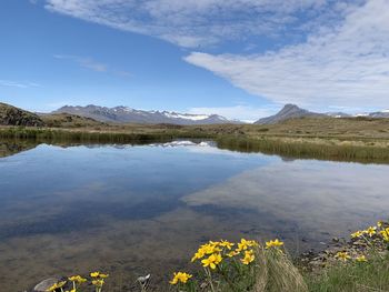 Scenic view of lake against sky