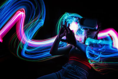 Full frame shot of light painting at night