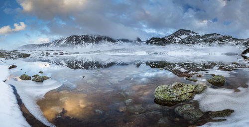 Scenic view of snowcapped mountains against sky