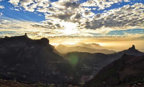 Scenic view of mountains during sunset