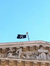 Low angle view of built structure against clear blue sky