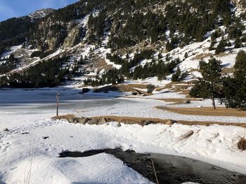 Scenic view of snow covered land