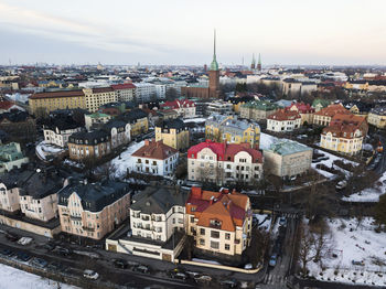 High angle view of townscape against sky