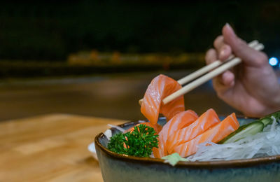 Close-up of food in bowl on table