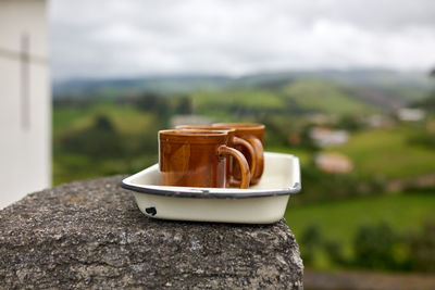 Close-up of coffee cup on table