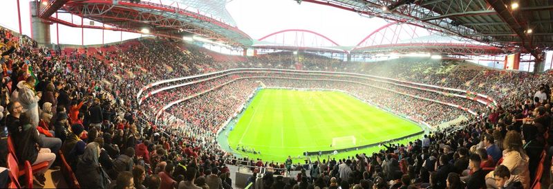 High angle view of people on soccer field