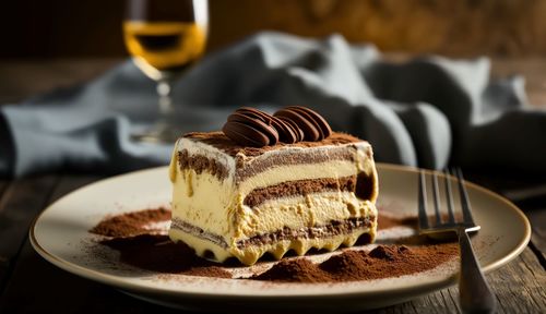 Close-up of dessert in plate on table